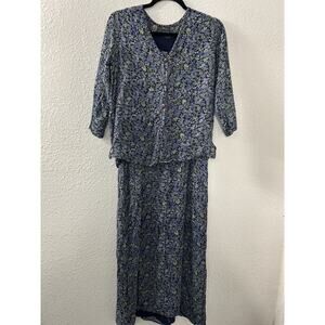 Vintage ZASHI Blue Floral Fairy Grunge 2 Pc‎ Boho Tank Dress Maxi Top Set Size S